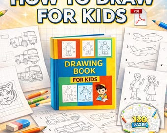 Drawing Book for Kids – 120 Pages PDF | Step-by-Step Art Activities | Easy Drawing Guide | Digital Download for Ages 6+