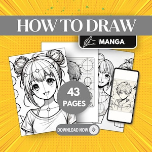 May include: A collection of manga drawing guides with the text "HOW TO DRAW" and "MANGA". The guides feature black and white manga character illustrations. A smartphone displaying a manga drawing is also visible in the image.