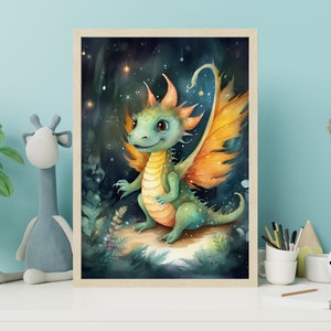 Cute Baby Dragon Poster | Digital Wall Art for Kids Room & Nursery