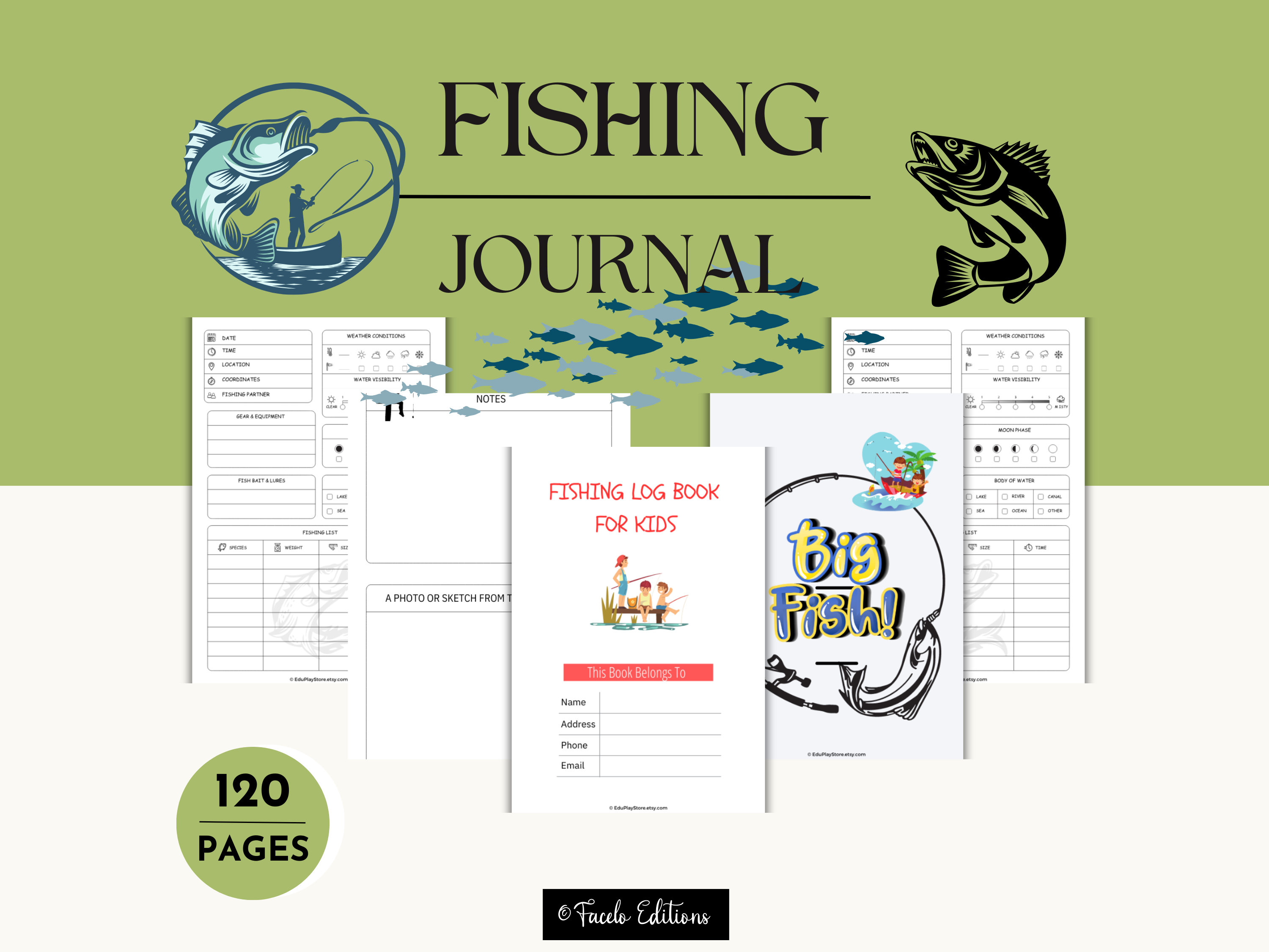 Adventure-filled Kids Fish Log Book. Track, Explore, Create