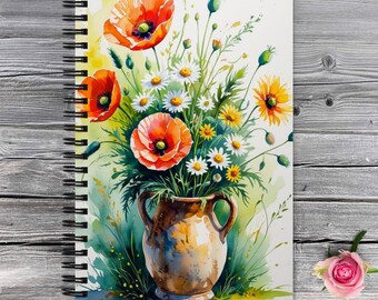 Dotted Notebook A5 | Floral Spiral Journal | Bullet Journal | Aesthetic Flower Gift