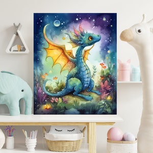 Cute Baby Dragon Poster | Digital Wall Art for Kids Room & Nursery