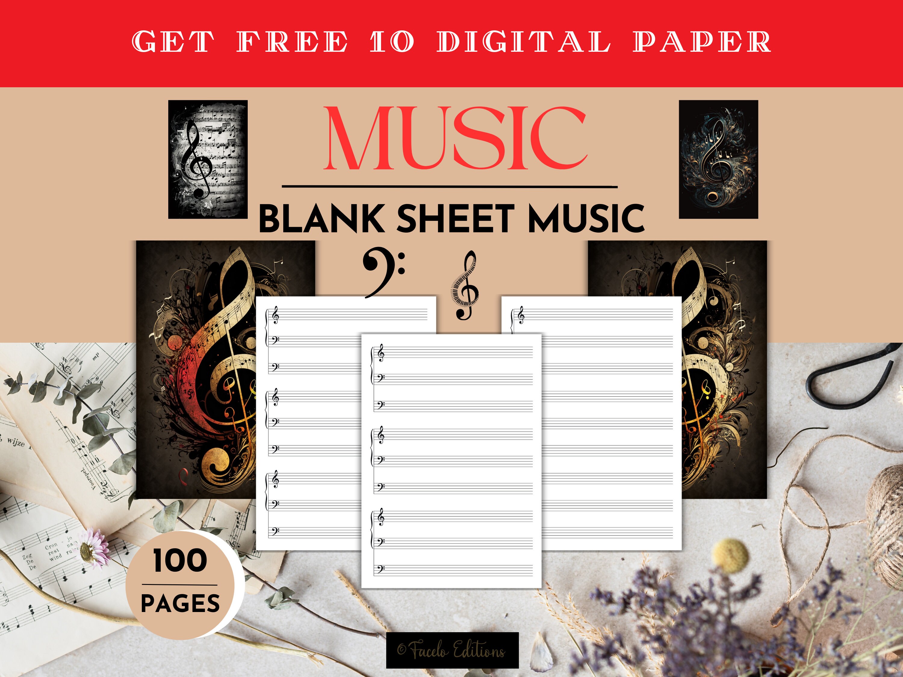 Printable Treble Clef Music Paper Printable Piano Sheet Music Blank ...