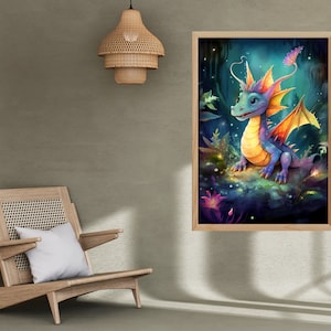 Cute Baby Dragon Poster | Digital Wall Art for Kids Room & Nursery