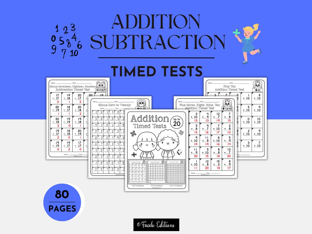 Addition and Subtraction Timed Tests | Printable Math Worksheets | 80 ...