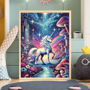 Rainbow Unicorn Printable Wall Art | Girl&#39;s Room Decor | Nursery Poster for Kids Bedroom
