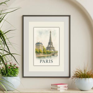 Paris Poster | Watercolor Eiffel Tower Wall Art | Printable Travel Decor