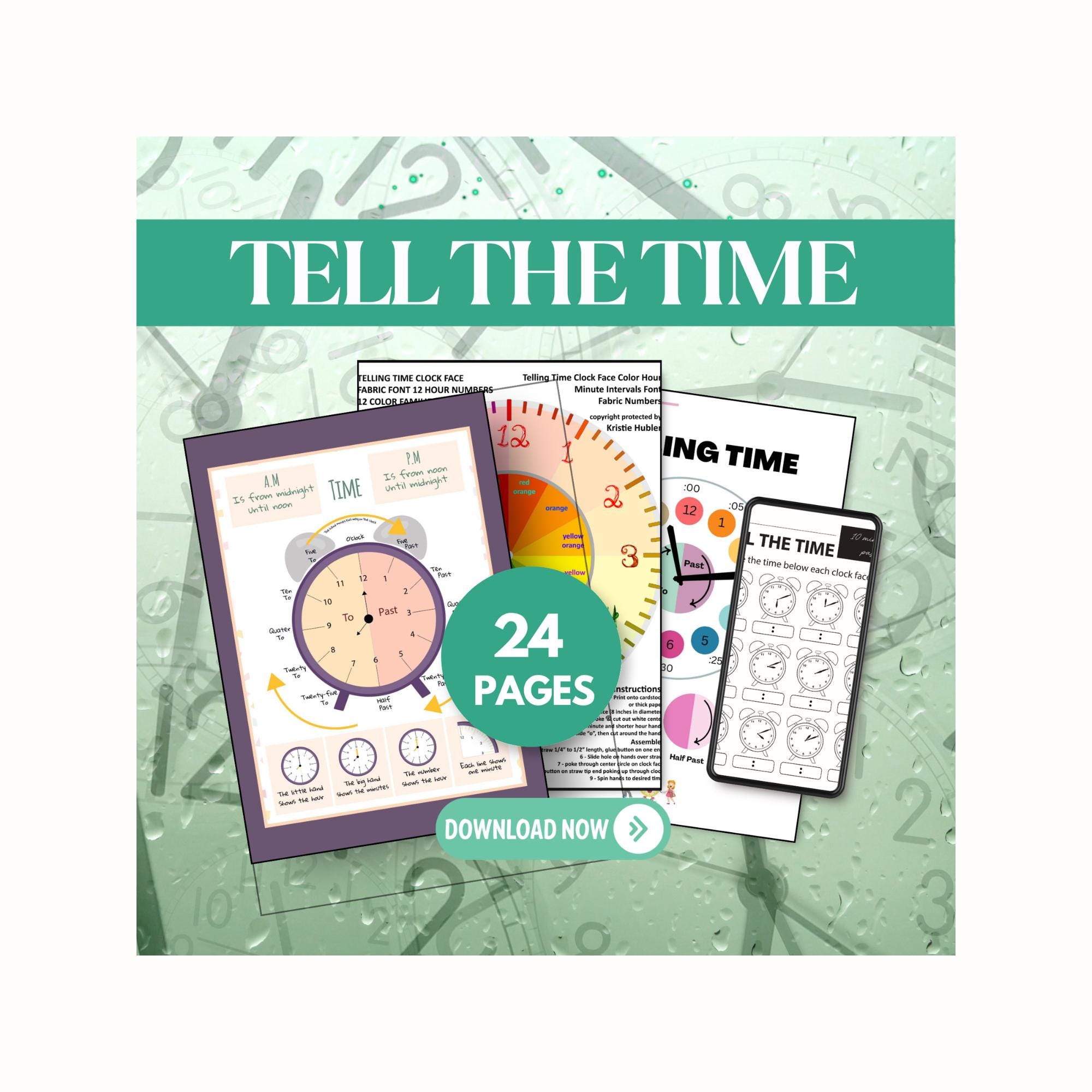 Telling Time Worksheets and Learning Clocks | Printable PDF & JPG - Etsy