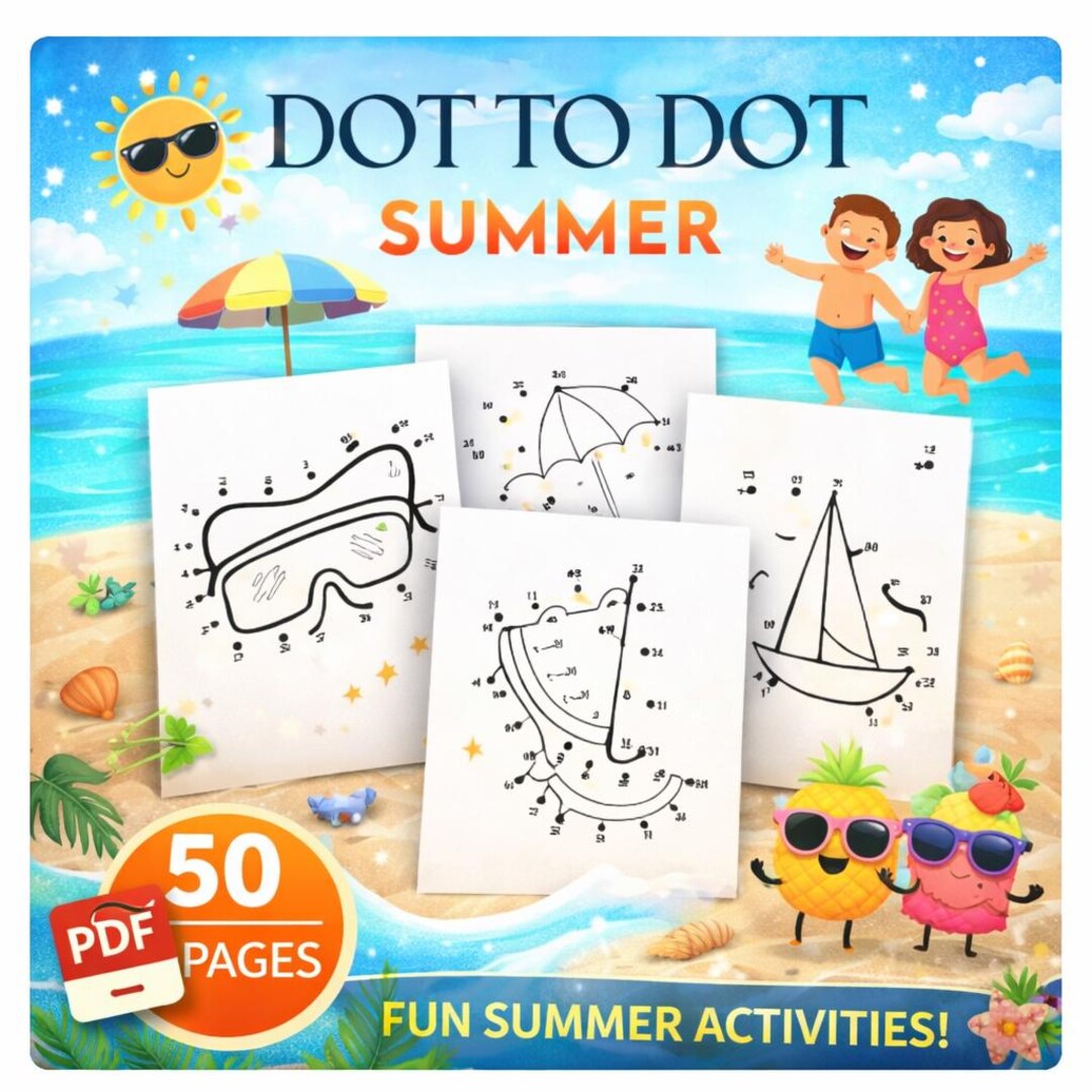 Summer Dot to Dot Coloring | Printable Connect the Dots PDF | 50 Pages ...