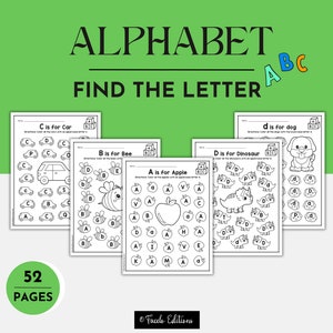 Juego de encontrar las letras / Hojas de trabajo de reconocimiento del alfabeto / PDF imprimible del alfabeto para niños