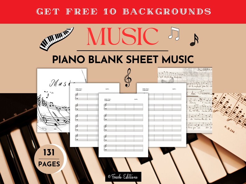 Printable Treble Clef Music Paper, Printable Piano Sheet Music, Blank ...