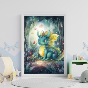 Cute Baby Dragon Poster | Digital Wall Art for Kids Room & Nursery