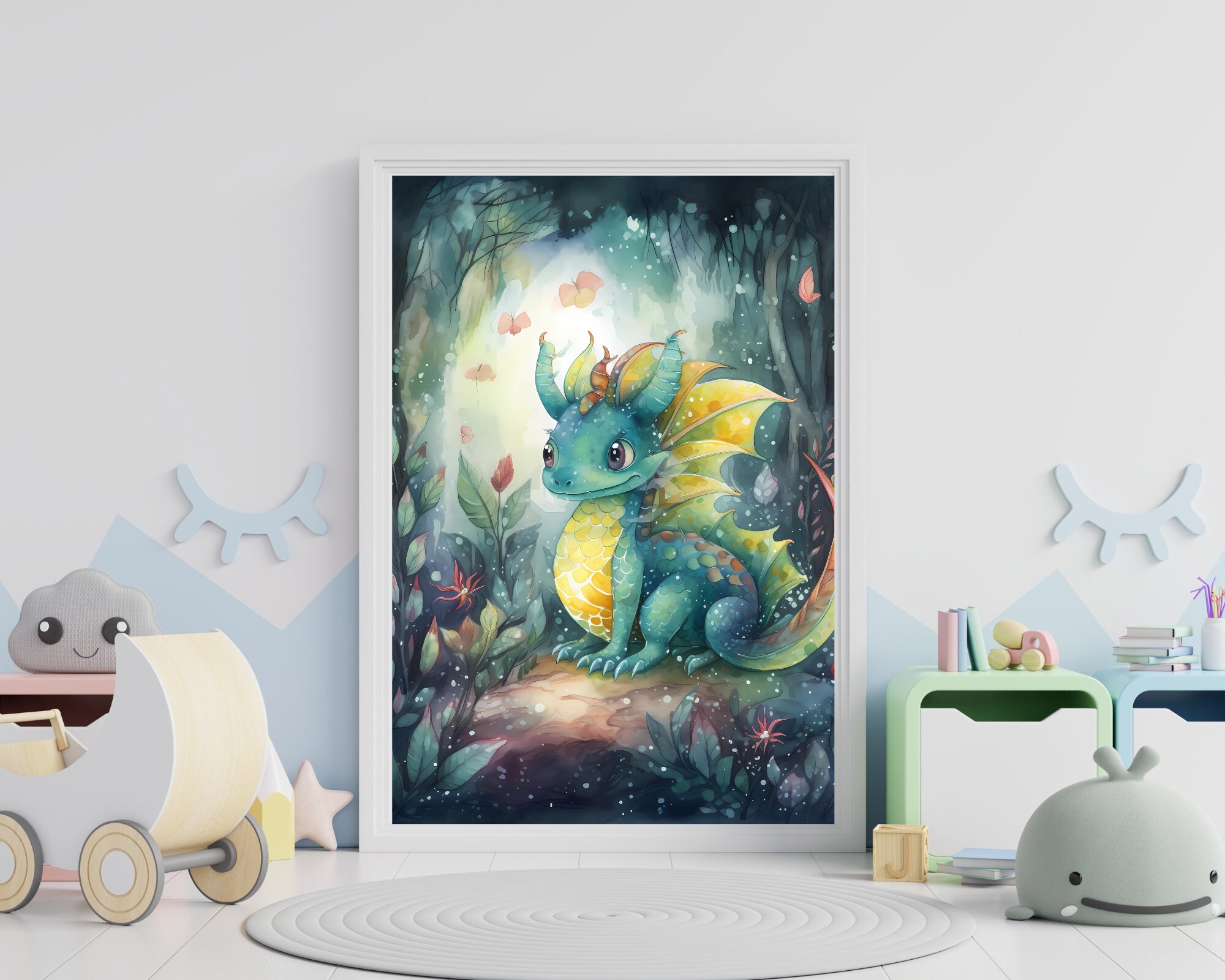 Baby Dragon Wall Art.vibrant Watercolor Prints for Nursery & Kids' Room ...