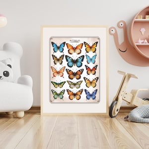 Vintage Butterflies Poster • Printable Butterfly Wall Art • Educational Nature Decor • 24x36&quot; Botanical Insects Print • Digital Download
