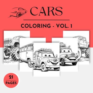 Cars Coloring Pages | Printable Car Coloring Book for Kids | Digital Download