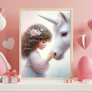 Unicorn Girl Printable Wall Art | Pastel Nursery Decor | Dreamy Downloadable Poster for Baby Girl Room