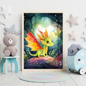 Cute Baby Dragon Poster | Kids Room Digital Wall Art Print