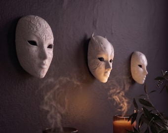 Venetian Mask Wall Decor Set of 3, White Masquerade Face Sculpture, Dark Academia Room Decor, Aesthetic Wall Art, Gothic Home Gift for Her