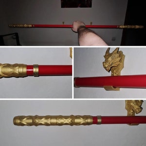 3D-Printed Sun Wukong Staff, Hand-Painted Cosplay Prop with Dragon or Crown Wall Mount Gift, Monkey King Cosplay Prop-Martial Arts Prop