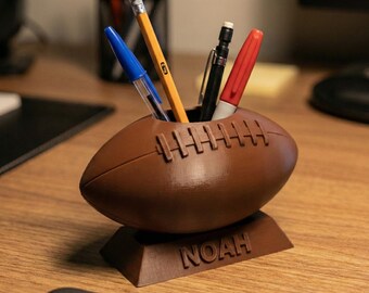 Personalized American Football Pen Holder – 3D Printed Desk Organizer for Coaches & Sports Fans