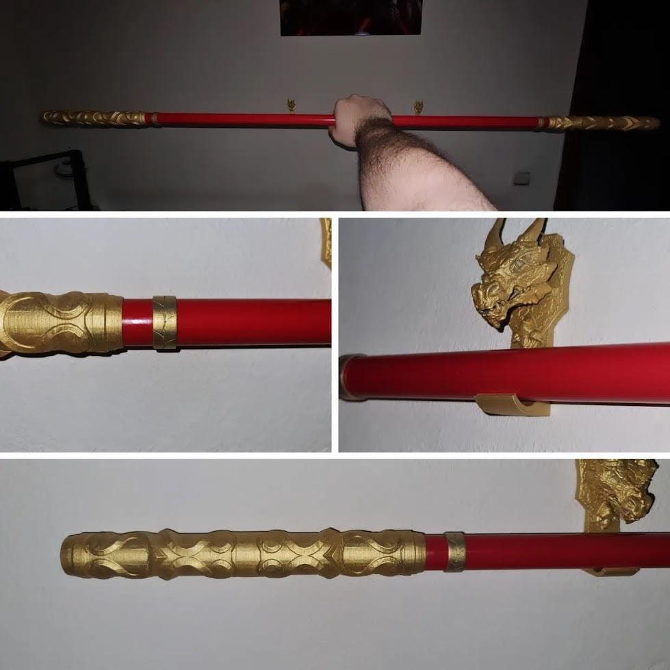 3D-Printed Sun Wukong Staff, Hand-Painted Cosplay Prop with Dragon 