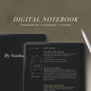 Dark Mode Digital Notebook Goodnotes Portrait iPad Notebook Notability Minimalist Undated Planner Bujo College Student Note Paper Template