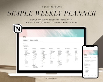 Modello di planner settimanale Notion: semplice elenco di cose da fare digitale (PDF)