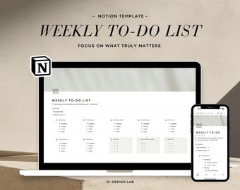 Modello di elenco di cose da fare settimanale Notion (download digitale)
