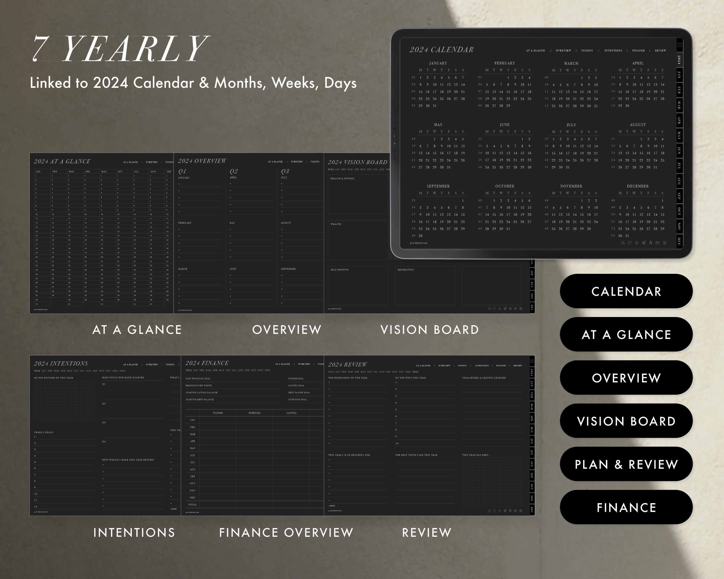 2024 Digital Planner Dark Mode Goodnotes Dated Life Planner Minimalist ...