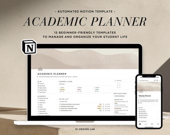 Modello di pianificatore accademico Notion: organizzatore di studio per studenti (download digitale)