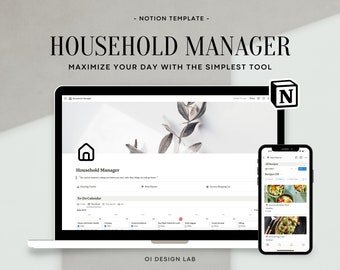 Modello Notion Household Manager: semplice pianificatore per la pianificazione dei pasti e il programma di pulizia