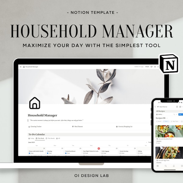 Notion Template Simple Notion Template for Moms Planner Notion Meal Planner Notion Household Template Cleaning Schedule Digital To Do List