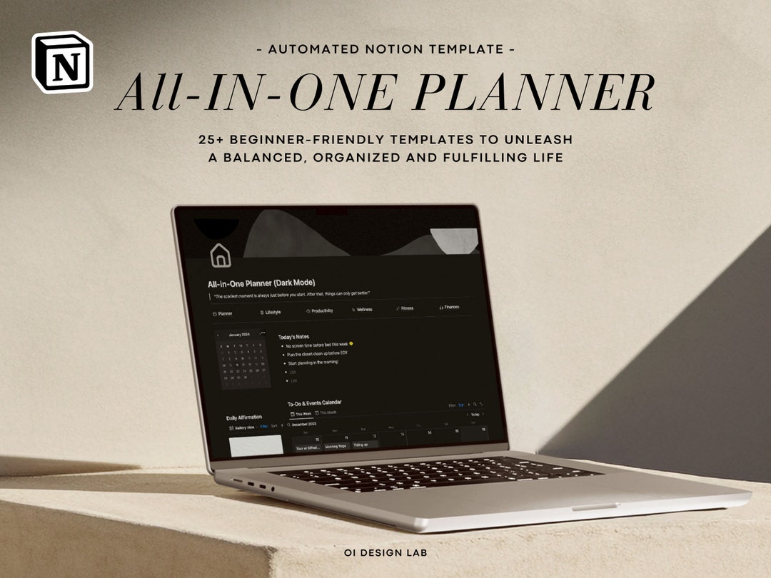All in One Planner 2025 Notion Planner Dark Mode Life Planner Notion ...