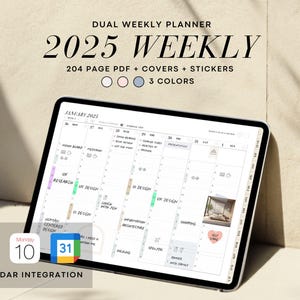 Planificador semanal minimalista Goodnotes Planificador digital Integración de calendario con acceso directo de Apple Enlaces de Google Calendar Planificador semanal con fecha para 2025