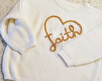 Hand Embroidered Faith Sweater | Ready to ship