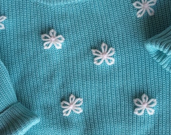 CUSTOM Hand Embroidered Daisy Sweater