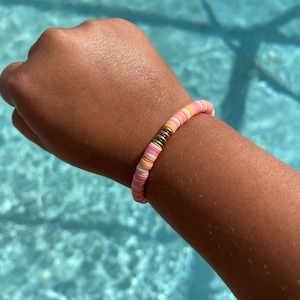 Peaches| trendy bracelet | Preppy summer bracelet | clay beads| seed beads| cute bracelet | summer bracelet | heishi beads|stretch bracelet