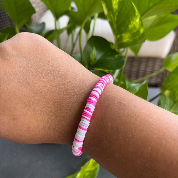 Tropical dragonfruit | preppy bracelet | heishi beads | disc beads | summery bracelet | stretchy bracelet | cute bracelet|stackable bracelet