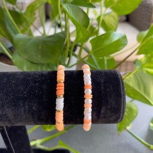 Orange sherbet, Preppy Summer Bracelet, Clay Beads, Heishi Bead Bracelet, Girl gift, Aesthetic Bracelet, Cute, Kids Bracelet, teen gift,cute