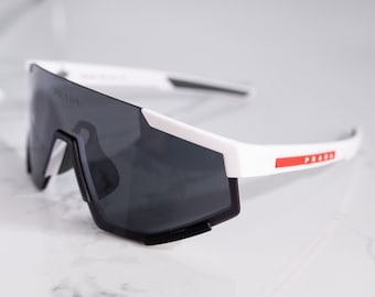 Prada PS04WS White Linea Rossa Shield Visor Sunglasse