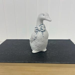 White Goose with Bow Figurine –  Country, Cottage, or Farmhouse Goose Decor - Art Pottery Goose - Nursery Room Decor - Mother Goose Decor