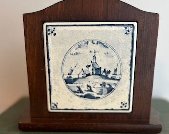 Antique Delft Tile Napkin / Mail Holder