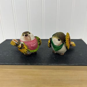 Pair of Resin Bird Figurines with Scarves – Cute Country Farmhouse Style Birds – Miniature Bird Pair – Whimsical Birds  – Cottagecore Birds