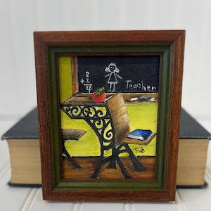 Vintage framed classroom painting signed by Ruth