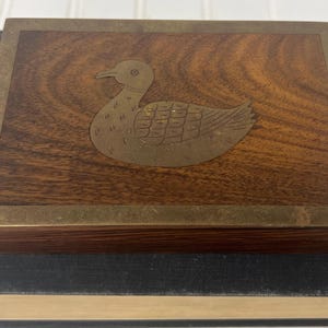 Vintage Wood Duck Box with Brass Inlay – 6” Trinket or Card Box – Rustic Cabin Decor – Wallet, Keys, or Coin Holder – Lake House Gift