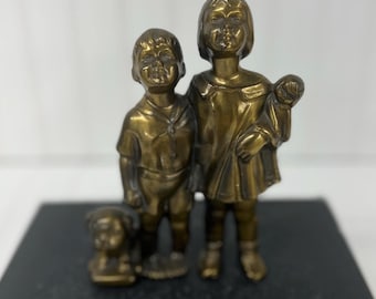 Rare Vintage "The Little Pals" Bronze Spelter Statue – Forest Lawn Memorial Park Souvenir, 1940s–50s – Ernest Yerbysmith Sculpture Replica