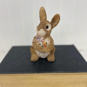 Vintage Easter Bunny Figurine – 5” Tall Resin Bunny with Curly Fur, Cute Easter Decor, Spring Holiday Decoration, Retro Nursery Bunny Decor