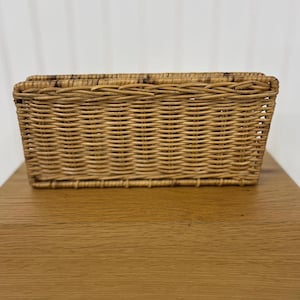 Vintage Wicker Letter Organizer – Slim Rattan Desk Tray | Office or Entryway Mail Sorter - Boho, Cottage Desk Decor - Farmhouse Mail