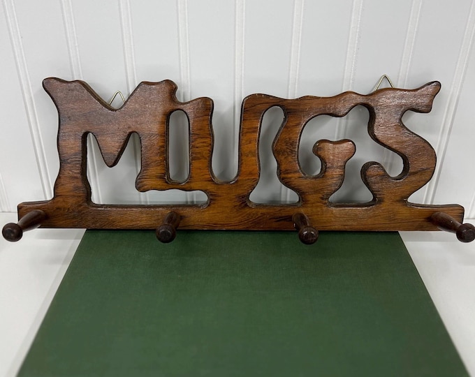 Rustic Mug Rack Vintage Wooden Mug Rack With Pegs | Rustic Farmhouse and Cottage Style ...