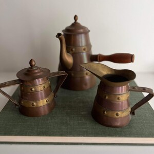Vintage Tlaquepaque Mexican Cobre Coffee Tea Set / Copper & Brass Set